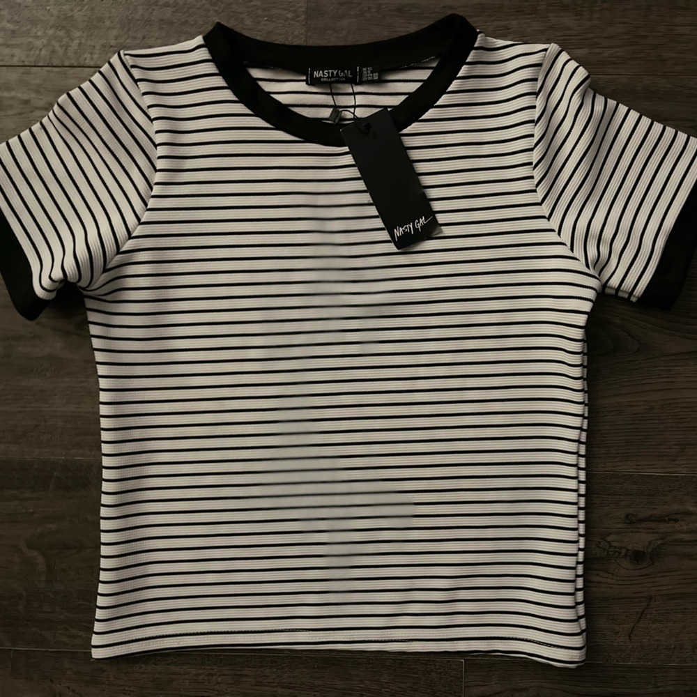 Nastygal Ribbed Ringer Striped T-Shirt Size 8